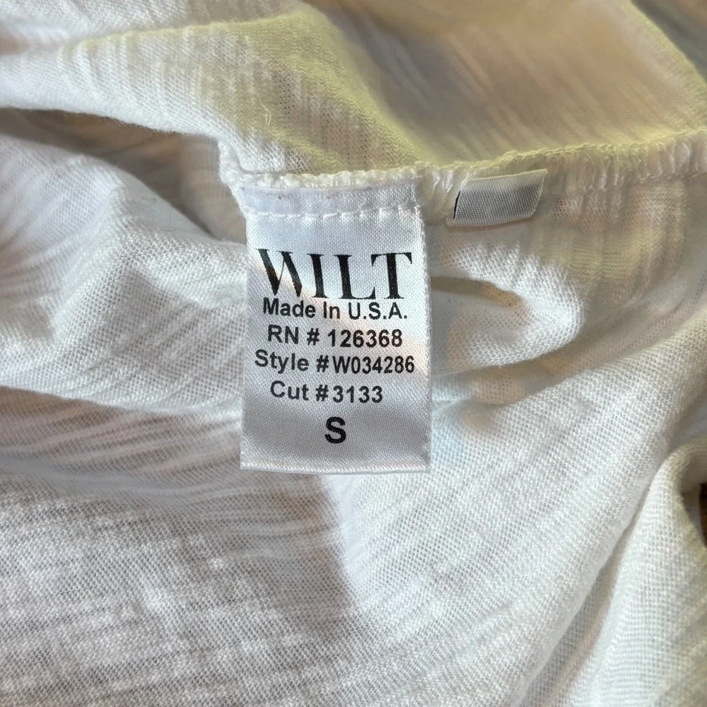 WILT Womens White Asymmetrical Split Hem Long Sleeve Crew Neck Blouse Small